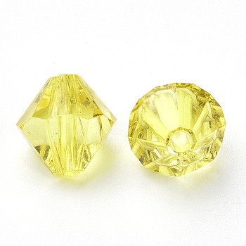 Transparent Acrylic Beads, Bicone, Yellow, 4x4mm, Hole: 1.2mm, about 17000pcs/500g