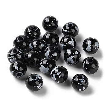 Printed Opaque Acrylic Round Beads, Black, 10x9mm, Hole: 2.2mm, about 961pcs/500g