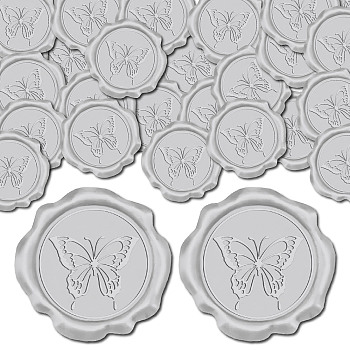 Adhesive Wax Seal Stickers, Envelope Seal Decoration, For Craft Scrapbook DIY Gift, Silver Color, Butterfly, 30mm, 50pcs/box
