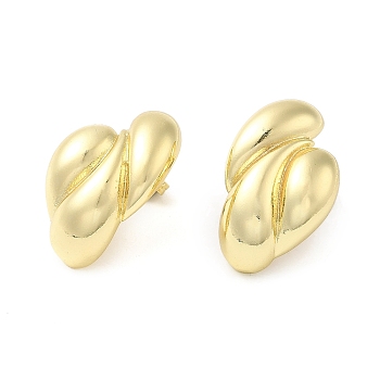 Rack Plating Brass Twist Heart Stud Earrings, Cadmium Free & Lead Free, Real 18K Gold Plated, 25x16.5mm