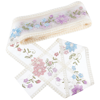 Polyamide Yarns Ribbons, Jacquard Ribbon, Garment Accessories, Flower Pattern, Colorful, 3-1/2 inch(90mm)