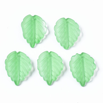 Spray Painted Glass Pendants, Leaf, Medium Spring Green, 23.5x17.5x4.5mm, Hole: 1mm