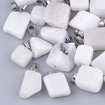 Natural White Jade Pendants, with Stainless Steel Snap On Bails, Nuggets, 15~35x10~20x5~15mm, Hole: 3x7.5mm