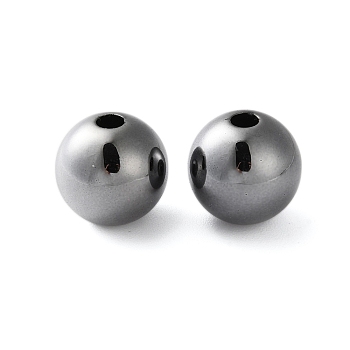 Electroplate Plating Opaque Acrylic Beads, Round, Gunmetal Plated, 15x15.5x15.5mm, Hole: 3.5mm