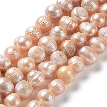 Natural Cultured Freshwater Pearl Beads Strands, Potato, Grade AB, PeachPuff, 9~11x9~10mm, Hole: 0.6mm, about 37pcs/strand, 13.46''(34.2cm)