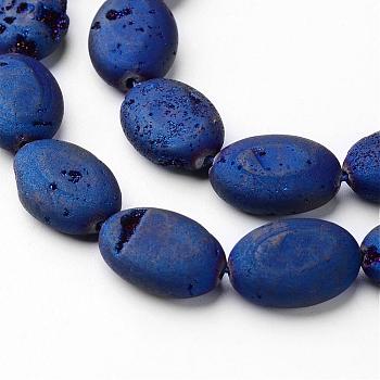 Electroplated Natural Quartz Crystal Beads Strands, Druzy Geode Crystal, Oval, Blue Plated, 18x13x6~6.5mm, Hole: 1mm, about 11pcs/strand, 7.7 inch