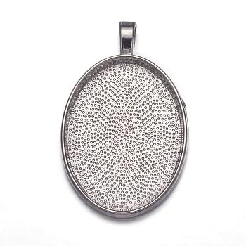 Alloy Pendant Cabochon Settings, Cadmium Free & Nickel Free & Lead Free, Plain Edge Bezel Cups, DIY Findings for Jewelry Making, Platinum, 39x25x3mm, Hole: 4mm
