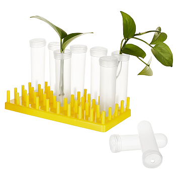 1Pc Rectangle Plastic Floral Tube Holder, for Stem and Flower Cutting, 10Pc Column Plastic Test Tube, Mixed Color, Holder: 220x105x35.5mm, Tube: 105x29.5mm, Hole: 7mm