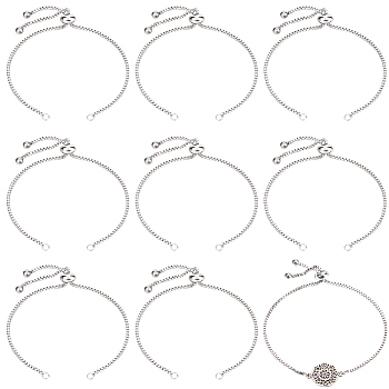 10Pcs Adjustable 304 Stainless Steel Slider Bracelets Making, Bolo Bracelets, with 202 Stainless Steel Beads, Stainless Steel Color, Single Chain Length: about 12cm