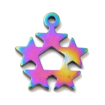 Ion Plating(IP) 201 Stainless Steel Pendants, Star Charms, Rainbow Color, 12.5x11x1mm, Hole: 1mm