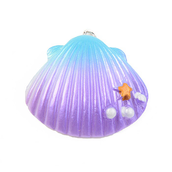 Opaque Resin Pendants, with Platinum Tone Iron Loop, Two Tone, Shell with Star, Lilac, 33.5~34.5x31.5~32.5x8.5mm, Hole: 2mm