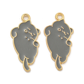 Alloy Enamel Pendants, Golden, Cat Charm, Gray, 31.5x15x1mm, Hole: 2mm, 10pcs/set