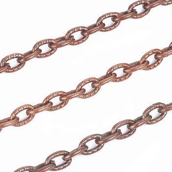 Iron Textured Cable Chains, Unwelded, with Spool, Red Copper, 6.9x4x1mm, about 328.08 Feet(100m)/roll