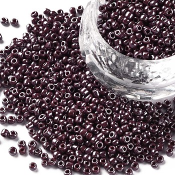 (Repacking Service Available) Glass Seed Beads, Opaque Colors Lustered, Round, Indian Red, 8/0, 3mm, Hole: 1mm, about 12g/bag