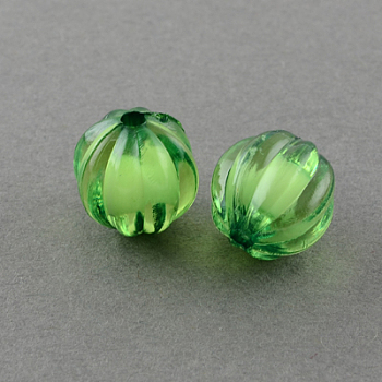 Transparent Acrylic Beads, Bead in Bead, Round, Pumpkin, Lime Green, 12mm, Hole: 2mm, about 630pcs/500g