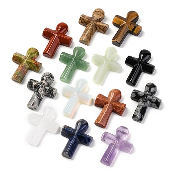 Gemstone Pendants, Cross, 35.5x24.5x4mm, Hole: 1.6mm