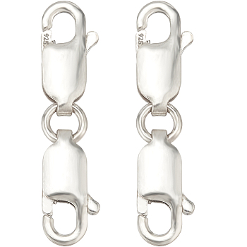 2Pcs 925 Sterling Silver Double Lobster Claw Clasps, Silver, 21.5mm, Inner Diameter: 2.8x1.8mm
