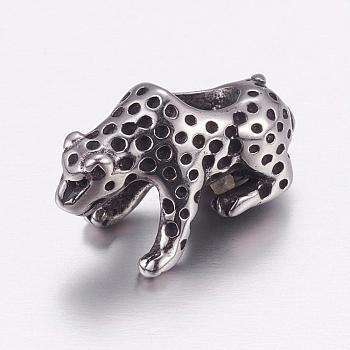 304 Stainless Steel European Beads, Large Hole Beads, Cheetah, Antique Silver, 18x8x8mm, Hole: 5mm
