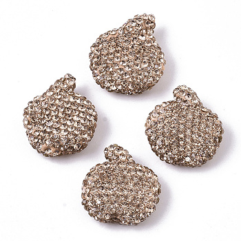 Handmade Polymer Clay Rhinestone Beads, Apple, Light Colorado Topaz, PP14(2.0~2.1mm), 22.5~23.5x20~21x8~9mm, Hole: 1.6mm