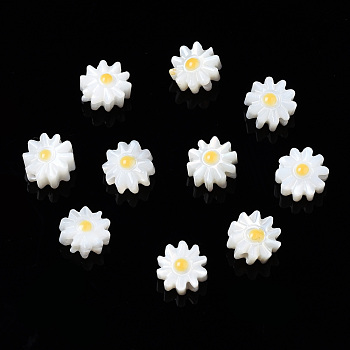 Natural Freshwater Shell Beads, with Enamel, Flower, Gold, 6x3mm, Hole: 0.9mm