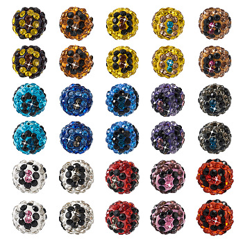 Pet 60Pcs 15 Colors Polymer Clay Rhinestone Beads, Pave Disco Ball Beads, Round, Mixed Color, PP13(1.9~2mm), 6 Rows Rhinestone, 10mm, Hole: 1.5mm, 4pcs/colors