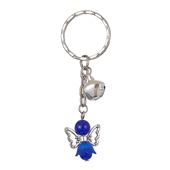 Angel Natural Gemstone Kcychain, with Acrylic Pendant and Iron Findings, Medium Blue, 7.6cm