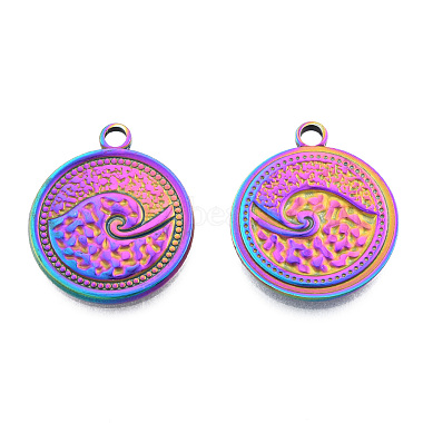 Rainbow Color Flat Round 304 Stainless Steel Pendants