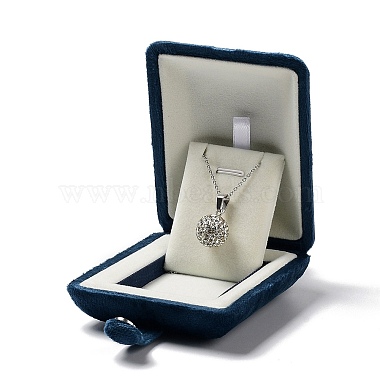 Marine Blue Rectangle Velvet Necklace Box