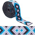 5 Yards Polyester Ribbons, Jacquard Ribbon, Garment Accessories, Deep Sky Blue, 1-7/8 inch(48mm)(OCOR-GF0005-23C)
