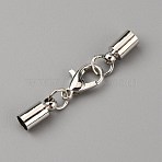 Brass Lobster Claw Clasps, with Cord Ends, Platinum, 33mm, Cord End: 9x4mm, Inner Diameter: 3.5mm, 10pcs/bag(FIND-WH0044-78P)