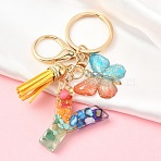 Resin Keychain, with Faux Suede Tassel Pendant & Alloy Clasps & Iron Rings, Letter Y, 10cm(KEYC-YW00120-25)