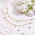 2Pcs Brass Cable Chains Bag Strap Extender, with Alloy Enamel Flower Pendants, Alloy Heart Charms & Swivel Clasps, Bowknot Pattern, 32~32.5cm, Pendant: 15~19x13~15.5x1.5~2.5mm(FIND-WR0002-46A)