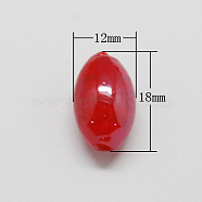 Handmade Lampwork Beads, Pearlized, Oval, Red, 18x12x12mm, Hole: 2mm(LAMP-R523-8)