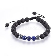 Natural Lava Rock and Non-Magnetic Synthetic Hematite Beads Braided Bead Bracelets, with Natural Lapis Lazuli(Dyed), 2-1/8 inch~3 inch(5.3~7.8cm)(BJEW-JB03975-02)