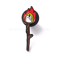 Flower with Flame Enamel Pin, Outdoor Alloy Brooch for Backpack Clothes, Electrophoresis Black, Red, 28x8x1mm(FIND-K005-05EB)