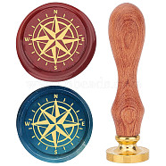 Brass Wax Seal Stamp with Rosewood Handle, for DIY Scrapbooking, Compass Pattern, 25mm(AJEW-WH0412-0030)