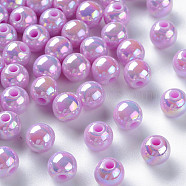 Opaque Acrylic Beads, AB Color Plated, Round, Violet, 8x7mm, Hole: 2mm(X-MACR-S370-D8mm-A03)