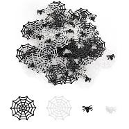 120Pcs 4 Style Plastic Toys, Scary Halloween Toys, Spider Web Coaster & Spider, Mixed Color, 13.5~54.5x21~51.5x1.5~6mm, 30pcs/style(AJEW-CA0003-65)