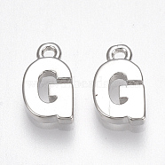 Brass Charms, Letter, Nickel Free, Real Platinum Plated, Letter.G, 8.5x5x1.5mm, Hole: 0.8mm(KK-S350-167G-P)