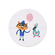 Kraft Paper Gift Tags, Flat Round with Animal Pattern, Raccoon Pattern, 3x0.02cm, Hole: 3mm, about 100pcs/bag(DIY-D056-02F)