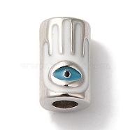 Rack Plating Brass Enamel Beads, Long-Lasting Plated, Column with Evil Eye, Platinum, 7x7mm, Hole: 3mm(KK-U019-01P-02)