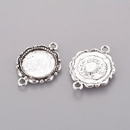 Tibetan Style Cabochon Connector Settings, Lead Free & Nickel Free, Flat Round, Antique Silver, 26x19x2mm, Hole: 2mm, Tray: 14x14mm(TIBE-A21547-AS-FF)