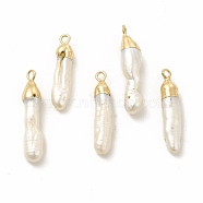 Baroque Natural Keshi Pearl Pendants, Column Charms, with Brass Loops, Light Gold, 24~29x5~7x4~7mm, Hole: 1.5~2mm(PEAR-P004-09KCG)