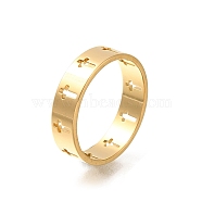 304 Stainless Steel Rings for Women, Hollowed-Out Crosses, Real 18K Gold Plated, 5mm, Inner Diameter: 18mm(RJEW-S238-06G)