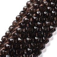 Natural Smoky Quartz Beads Strands, Star Cut Round Beads, Faceted, 9.5~10.5x10mm, Hole: 0.9mm, about 39pcs/strand, 15.43 inch(39.2cm)(G-K323-22)