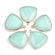 Electroplate Natural  Amazonite Pendants, with Iron Findings, Faceted, Triangle, Golden, 34x30x7mm, Hole: 1.8mm(G-S344-14E)