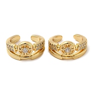 Rack Plating Brass Micro Pave Cubic Zirconia Flat Round Cuff Earrings, Non Piercing Earrings, Cadmium Free & Lead Free, Real 18K Gold Plated, 13.5x14x7mm(EJEW-E290-09G)