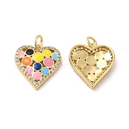 Brass Micro Pave Clear Cubic Zirconia Pendants, with Jump Ring & Enamel, Heart Charm, Real 18K Gold Plated, 17.5x16x3.5mm, Hole: 3.5mm(KK-E068-VB123)