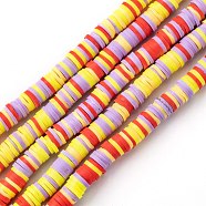 Handmade Polymer Clay Beads Strands, for DIY Jewelry Crafts Supplies, Heishi Beads, Disc/Flat Round, Red, 6x0.5~1mm, Hole: 1.8mm, about 290~320pcs/strand, 15.75 inch~16.14 inch(40~41cm)(CLAY-R089-6mm-T02B-40)
