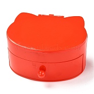 Cat Shaped Plastic Jewelry Boxes, Double Layer with Cover and Mirror, Red, 14x15.5x7.6cm, 5 compartments/box(OBOX-F006-10D)